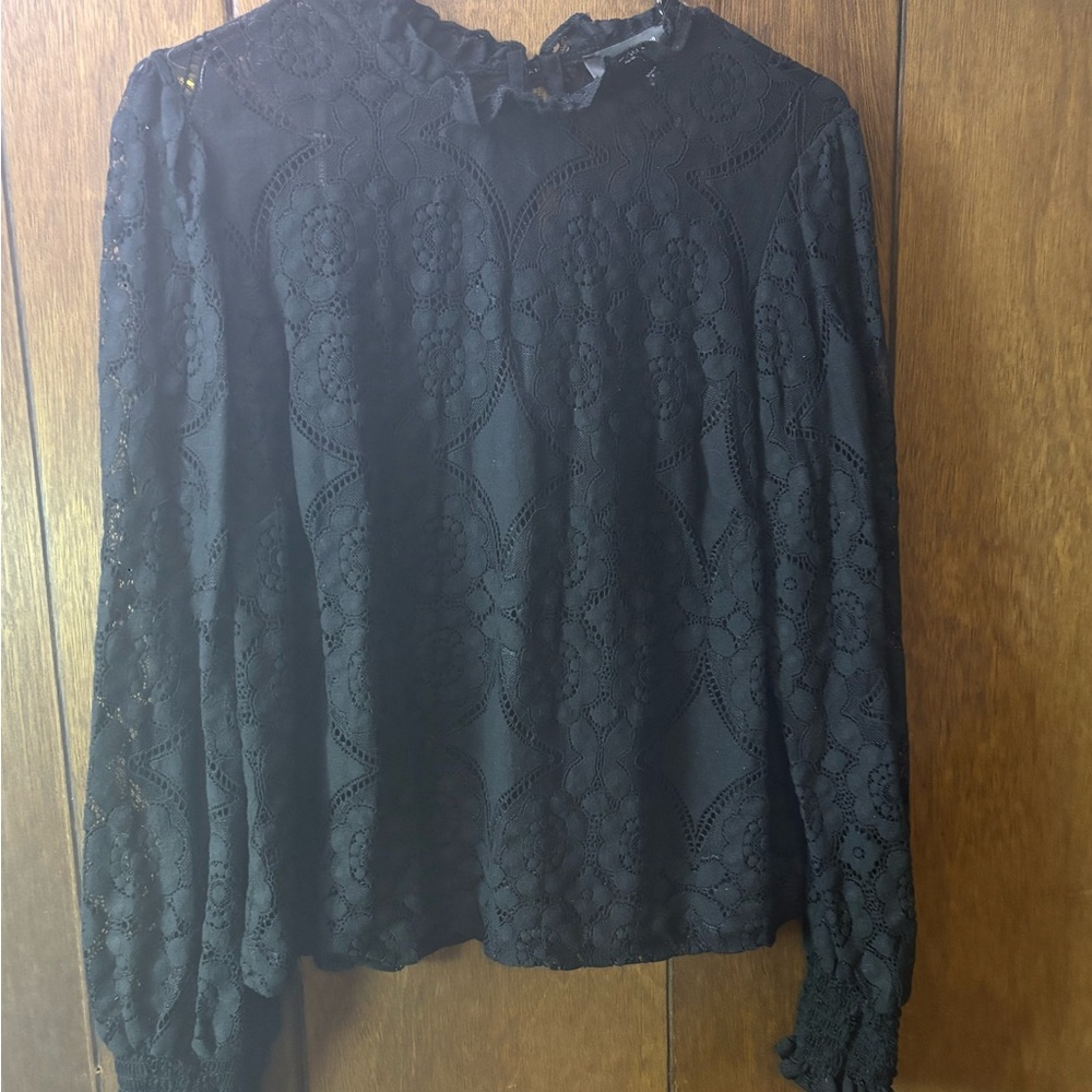 Primark Black Ruffled Long Sleeve Blouse